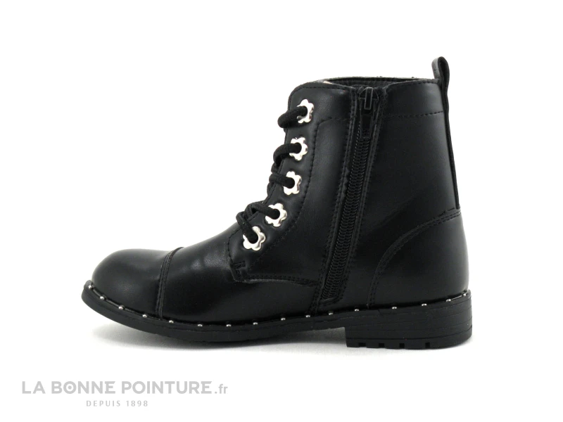 Wipop WOLFFY Noir - Boots Fille Noires - Oeillets Fleurs Argent 4 Wipop WOLFFY Noir - Boots Fille Noires - Oeillets Fleurs Argent – Image 2