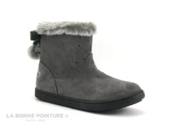 3 Pommes ALIB Gris - Bottine Fille Grise - Col Fourrure Et Pompons