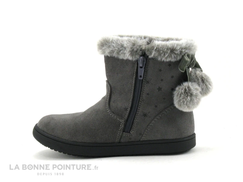 3 Pommes ALIB Gris - Bottine Fille Grise - Col Fourrure Et Pompons 4 3 Pommes ALIB Gris - Bottine Fille Grise - Col Fourrure Et Pompons – Image 2